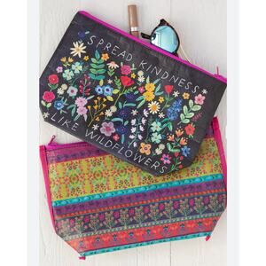 Natural Life NEW Reversible Zip Pouch Spread Kindness Wildflowers Recycled Bag